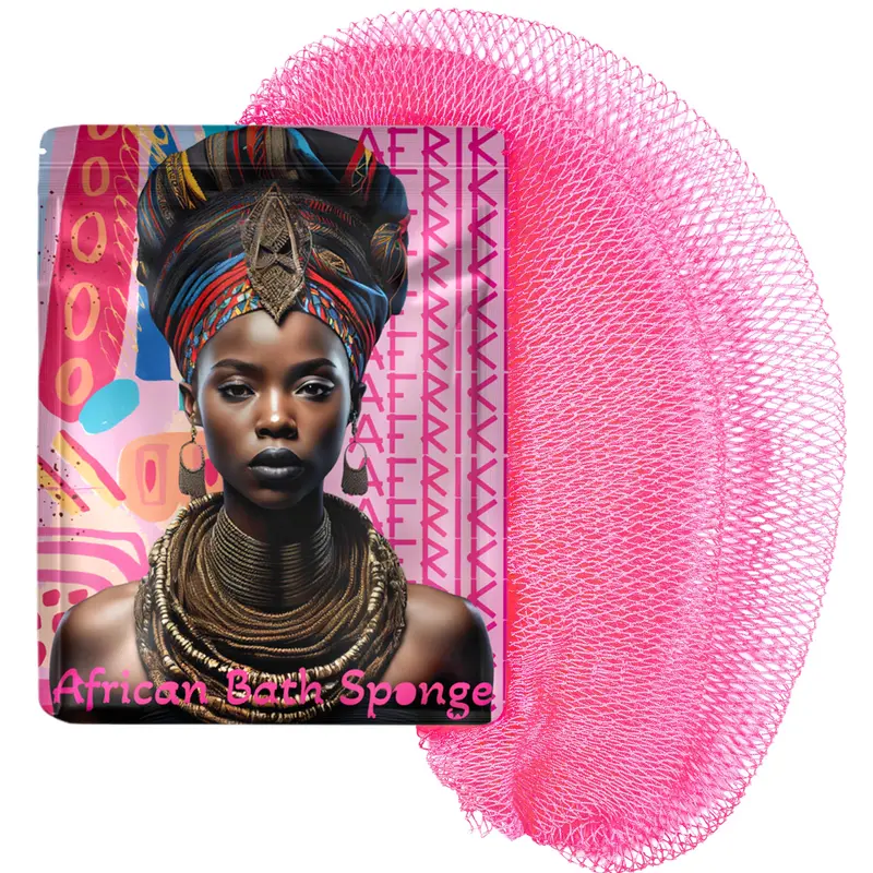 AFRIKI Éponge en filet africain – Gommage corporel exfoliant, longue, rose | 45 pouces