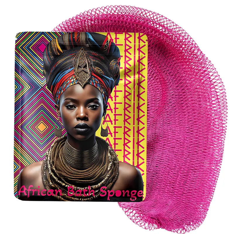 AFRIKI Éponge-réseau africaine – Gommage corporel exfoliant, noire détenue et enracinée en Afrique, 45 po (Camelia)