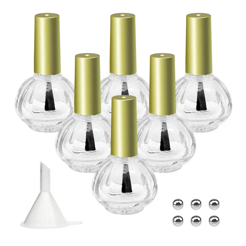 Agidea – Flacons à vernis 10 ml (lot de 6) forme citrouille dorée, réutilisables, avec entonnoir et billes mélangeuses