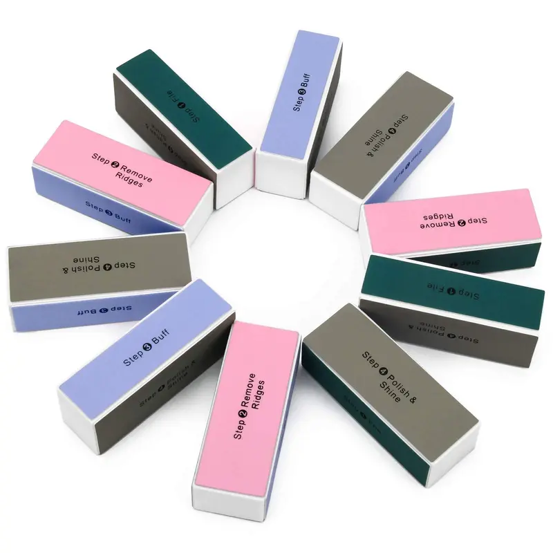 AHIER Bloc de polissage pour ongles – lot de 10, 4 faces, couleurs variées
