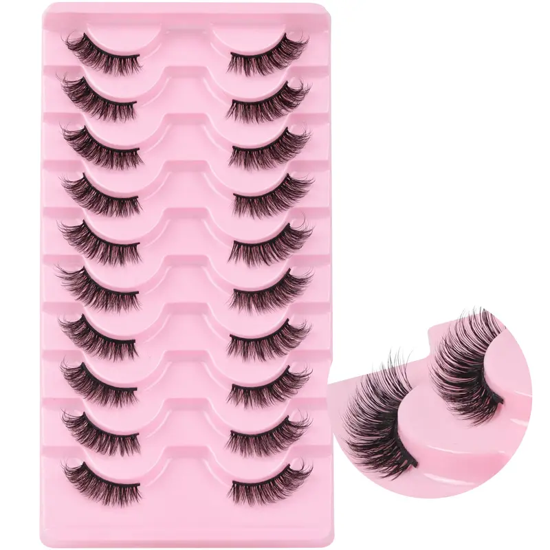 Ahrikiss Demi-Cils Naturels – 10 Paires, Regard Effet Œil de Chat, 10 mm