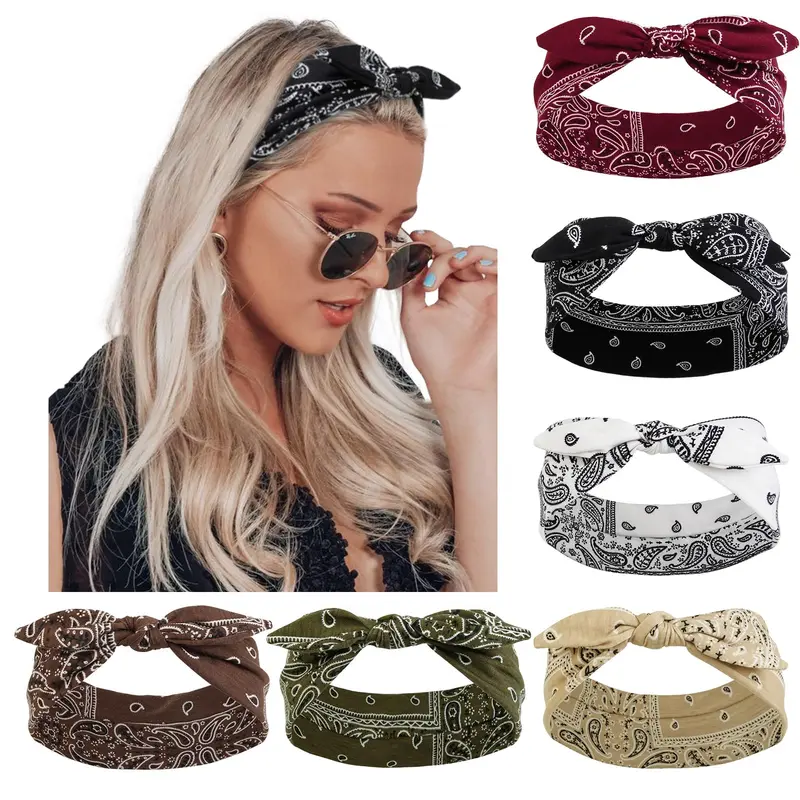 AIBFRID – 6 Bandeaux Bow Paisley pour Femmes et Filles – Antidérapants et Polyvalents