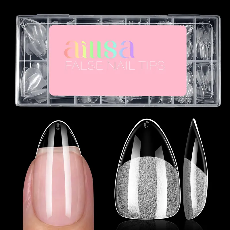AILLSA Embouts d’Ongles Amandes Courtes – 15 Tailles, 120 Pièces, Demi-Mat, Faux Ongles Prêts à Poser, Boîte de Rangement