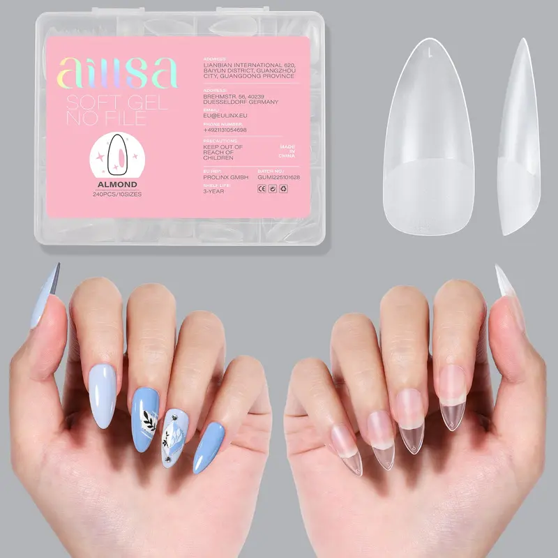AILLSA Embouts Ongles Gel Plein Recouvrement Amande – Fini Mat, Prêts à Poser, 240 pièces, 10 Tailles