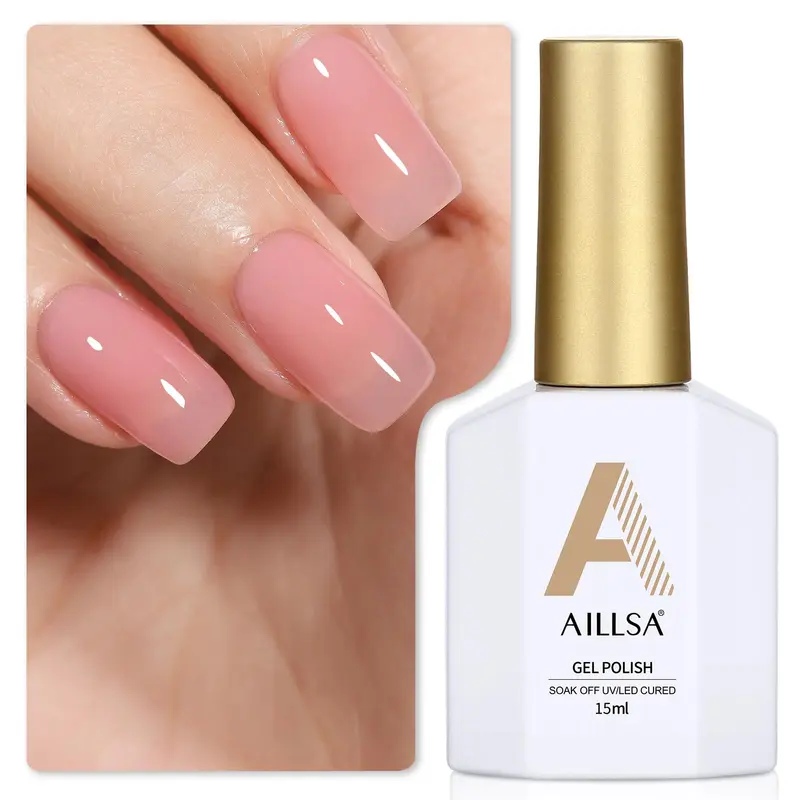AILLSA Gel Vernis Nude Pink – Gel Jelly Translucide, Sèche UV/LED, Nail Art et Manucure Française à Domicile