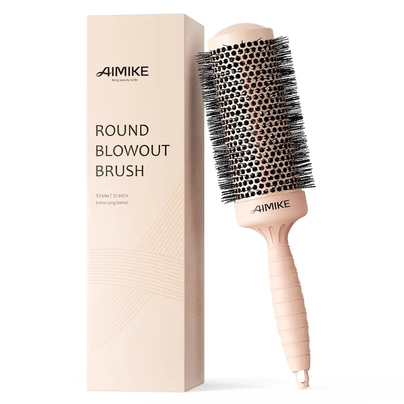AIMIKE Brosse Ronde Extralongue pour Sèche-Cheveux – Nano Céramique et Ions, Brillance et Volume – Cylindre 2,1 pouces