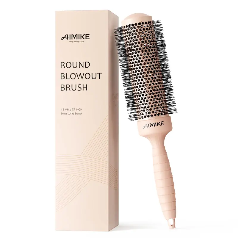 AIMIKE - Brosse ronde longue pour coiffage, nanoceramique et ions, séchage rapide et brillance – barillet 1,7 pouce