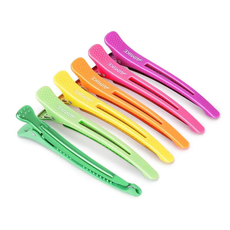 AIMIKE Pinces Cheveux Neon – 6 Pièces Bec‑de‑Canard pour Coiffure Professionnelle (Longueur 4,3 po)