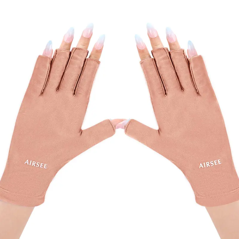 AIRSEE Gants Anti-UV pour Manucure – UPF50+, Sans Doigts, Rose