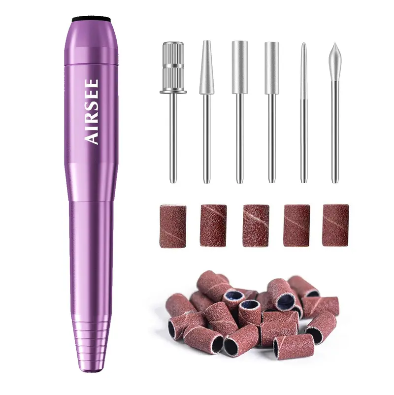 AirSee Perceuse à Ongles 20000 RPM – Lime électrique portable pour Manucure et Pédicure, 6 forets et 26 bandes