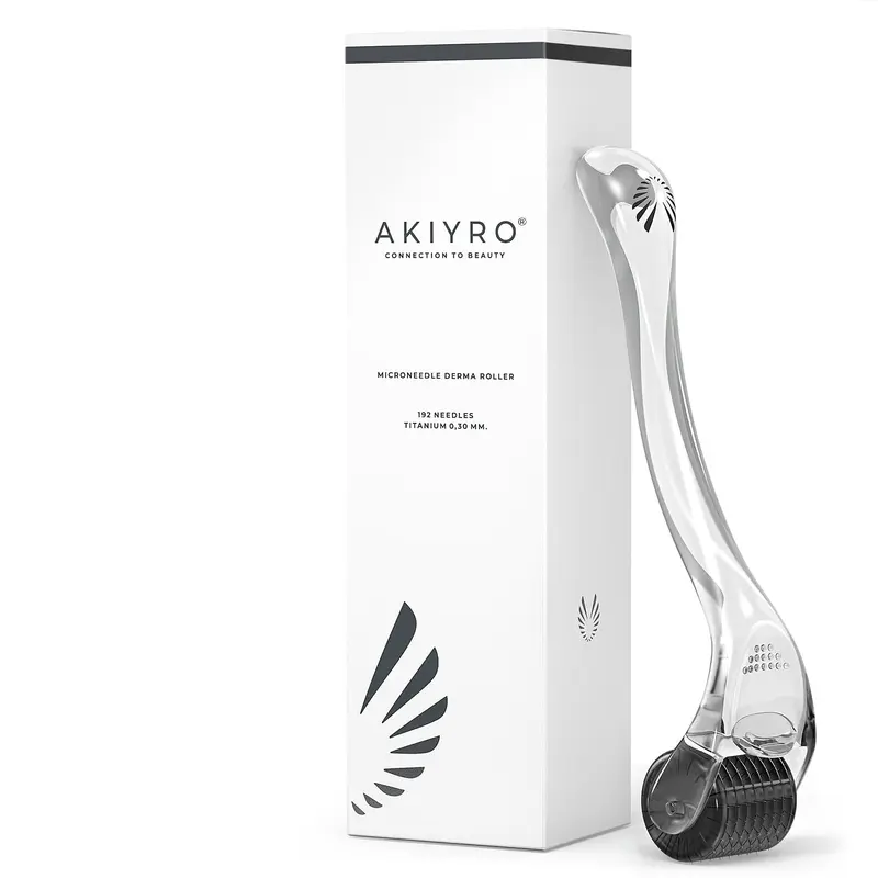 AKIYRO Derma Roller 0,30 mm – 192 micro-aiguilles dorées, rouleau microneedling pour visage, barbe, cuir chevelu et corps