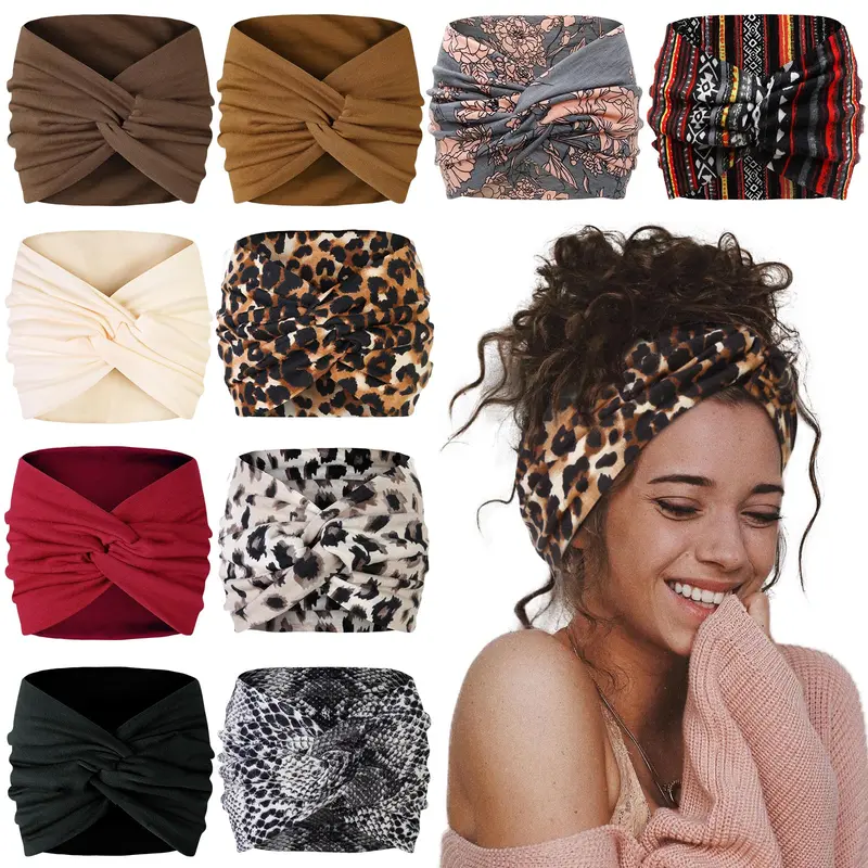 AKTVSHOW 7'' Bandeaux Large Turban – Lot de 10, Accessoires Cheveux Anti-Glisse