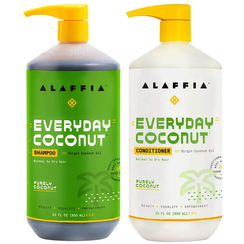Alaffia EveryDay Shampoing et Après-Shampoing Coco – Normal à Sec, Gingembre et Huile de Coco, Commerce Équitable, 2x946 ml