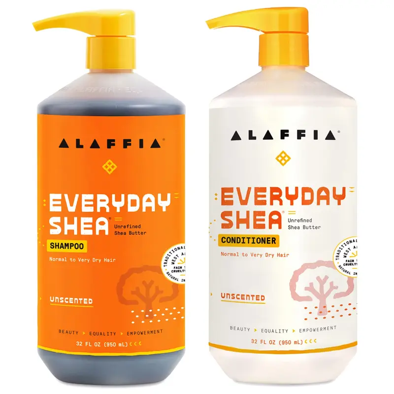 Alaffia EveryDay Shampoo et Après-Shampooing Shea – Cheveux normaux à très secs, sans parfum, 32 oz chacun