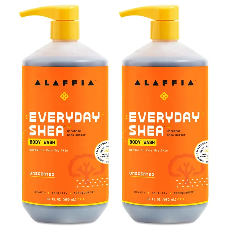 Alaffia Everyday Shea Body Wash – Hydratation douce sans parfum, Beurre de karité équitable, Neem et huile de coco, 2x946 ml