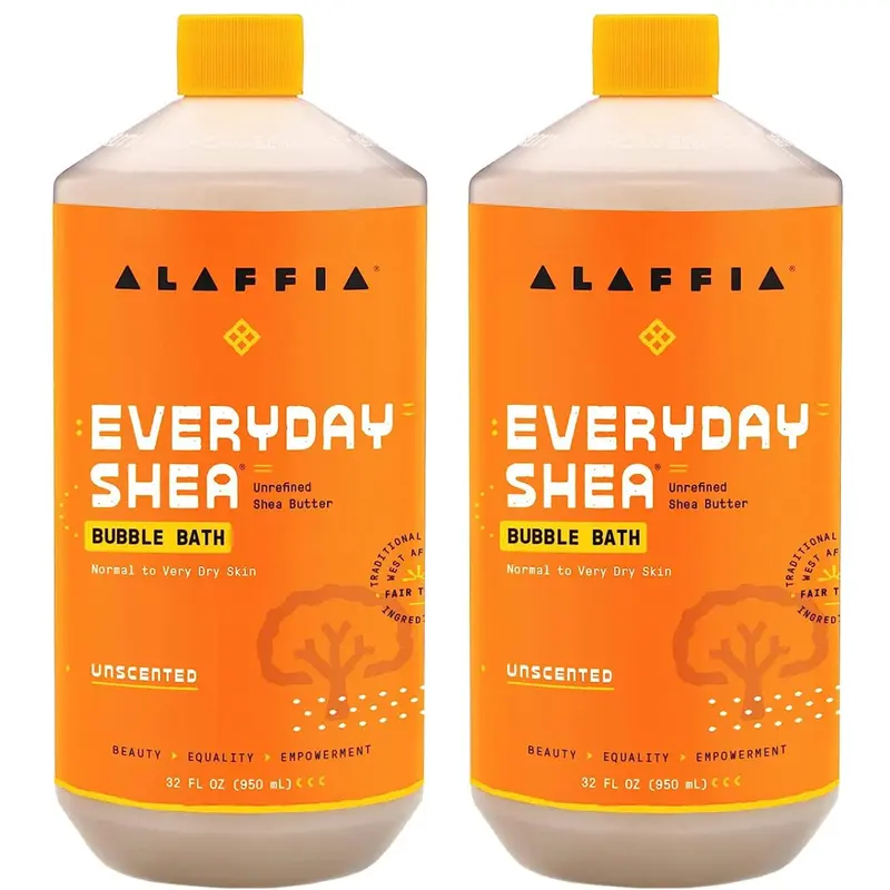 Alaffia Everyday Shea Bubble Bath — Douceur hydratante sans parfum, 2 × 32 oz, beurre de karité équitable