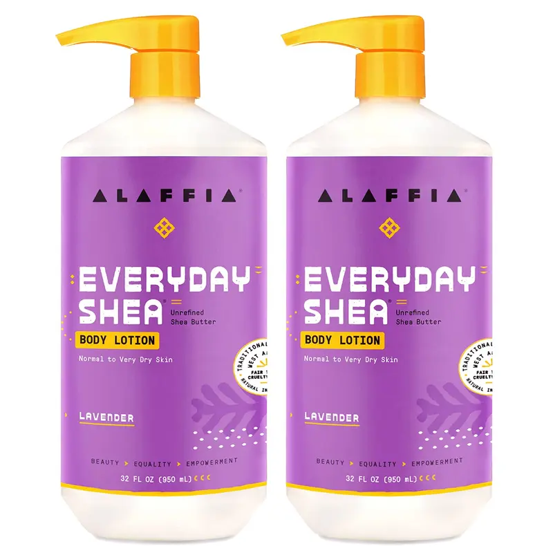 Alaffia Lotion Corporelle Quotidienne – Peau sèche à très sèche, karité et lavande – Lot de 2 bouteilles d’1 L