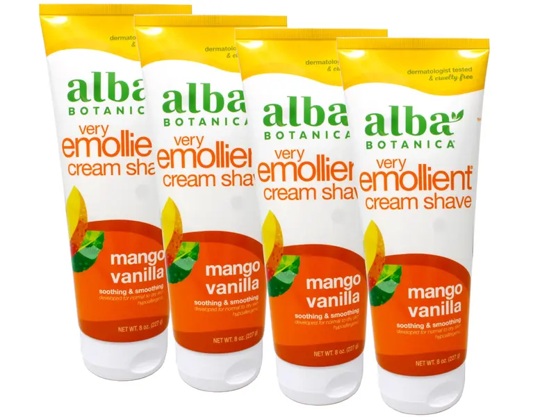 Alba Botanica Crème de Rasage Émolliente Mangue Vanille – Pack 4 Tubes (8 oz chacun)