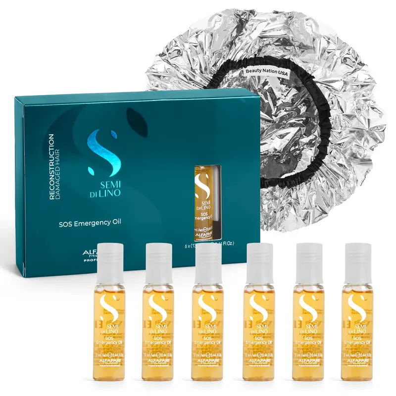 Alfaparf SOS Reconstruction – Huile d’urgence réparatrice pour cheveux endommagés | Beauty Nation USA (lot de 6 fioles + capuchon)