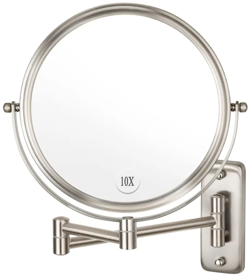 ALHAKIN – Miroir mural de maquillage 1x/10x, double face, 8 pouces, finition nickel