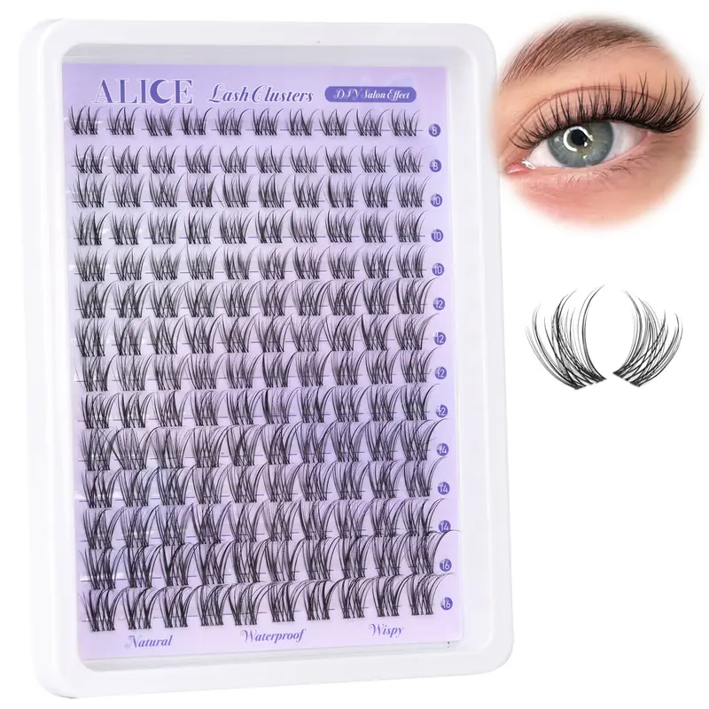 ALICE – Extensions de cils en grappes invisibles, bande ultra-fine, 8-16 mm, effet naturel