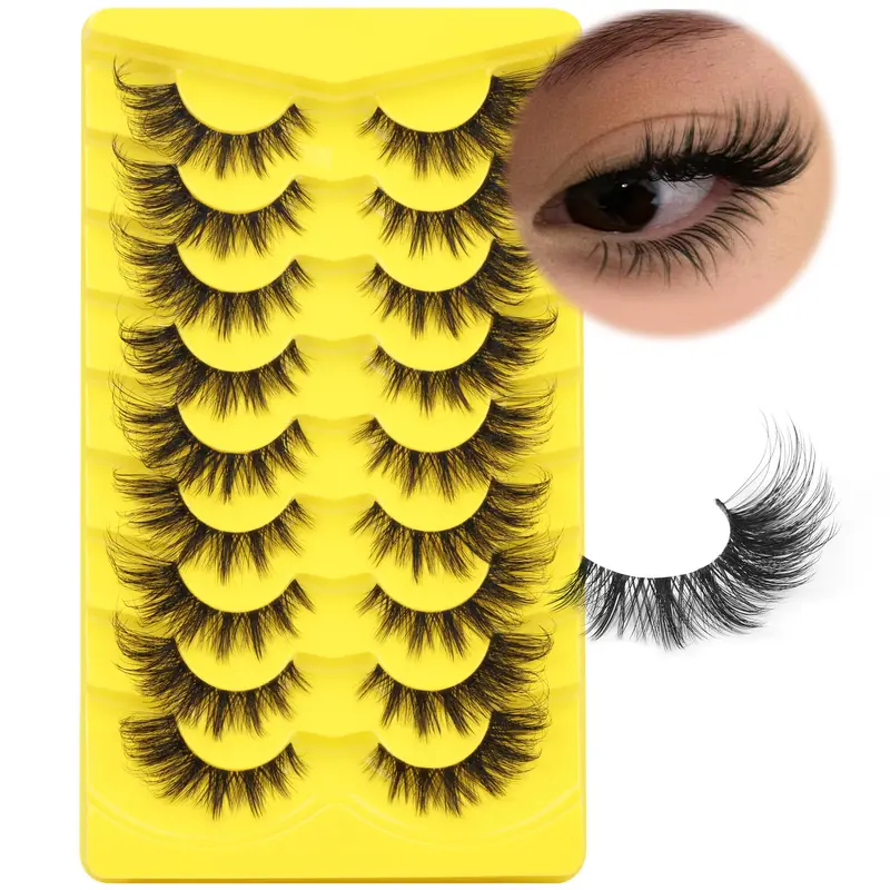 ALICROWN HAIR – Faux cils effet œil de chat, longs et volumineux avec bande transparente (9 paires)