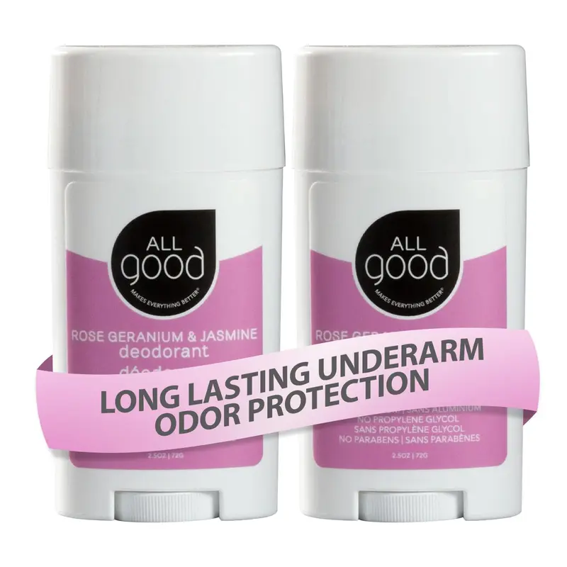All Good Déodorant Stick Sans Aluminium – Rose Géranium & Jasmin, Bio-Actif, Vegan, 2-Pack