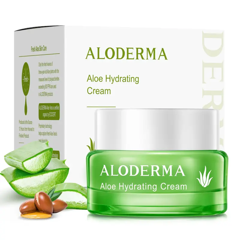 Aloderma Crème Hydratante Visage pour Peau Sèche – Aloe Vera 65% Bio, Acide Hyaluronique & Arginine