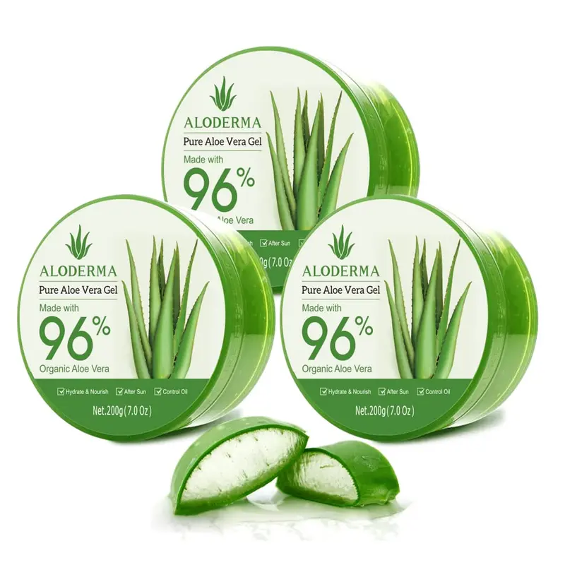 Aloderma Gel Aloe Vera Bio pour le Visage – 96% Pur, 7oz, Lot de 3