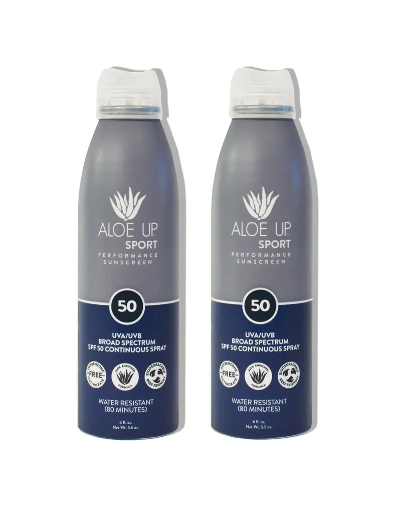 Aloe Up Sport Spray Solaire SPF50 – Protection Visage et Corps, Sans Parfum, Reef Safe – 2 x 6 oz