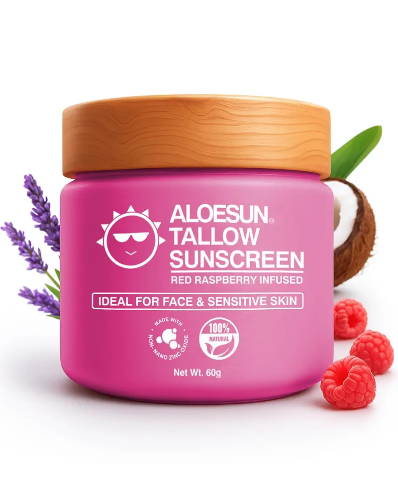 ALOESUN - Crème solaire bio au tallow de bœuf SPF 30, zinc non nano, sans danger pour l'océan – visage et corps, format voyage 2,12 onces