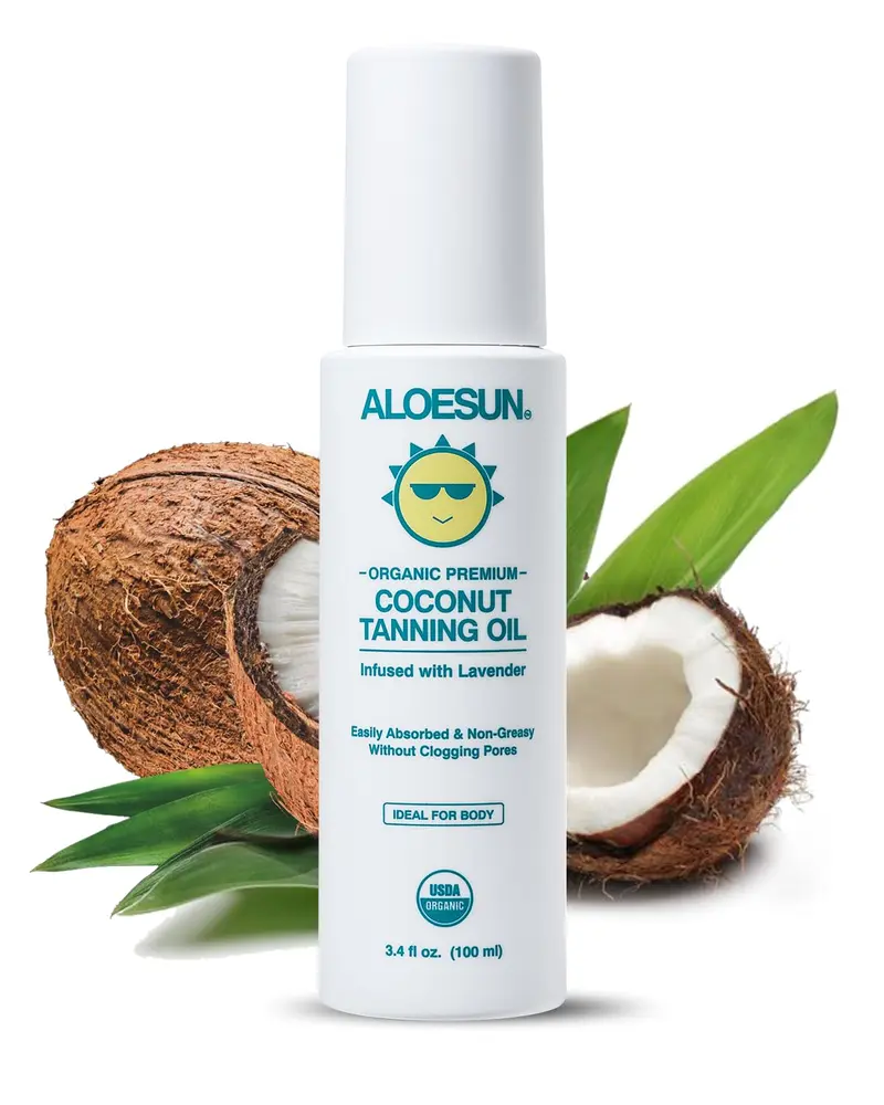 ALOESUN Huile de Bronzage Coco Bio — Spray Infusé Lavande | Accélérateur Naturel de Bronzage, Hydratant et Non Gras | Vegan & Cruelty-Free | Format Voyage 3,4 oz