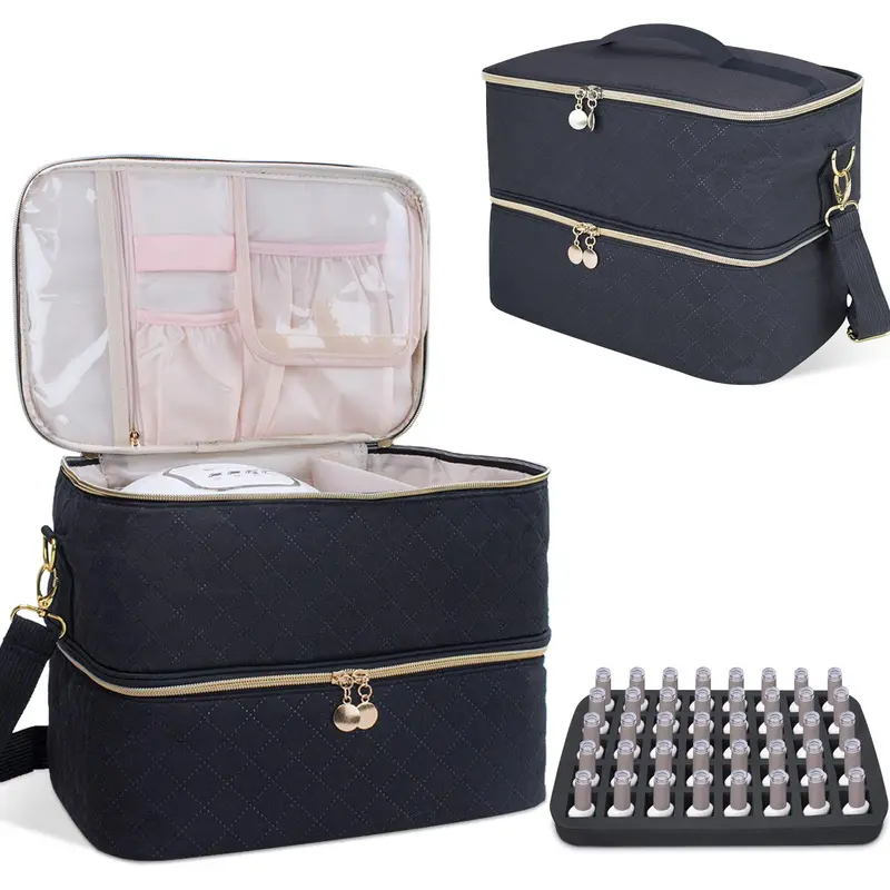 ALSLEA Organiseur Vernis à Ongles avec Bandoulière Ajustable — Porte Vernis UV/LED, Capacité 40 Flacons (15 ml), Noir