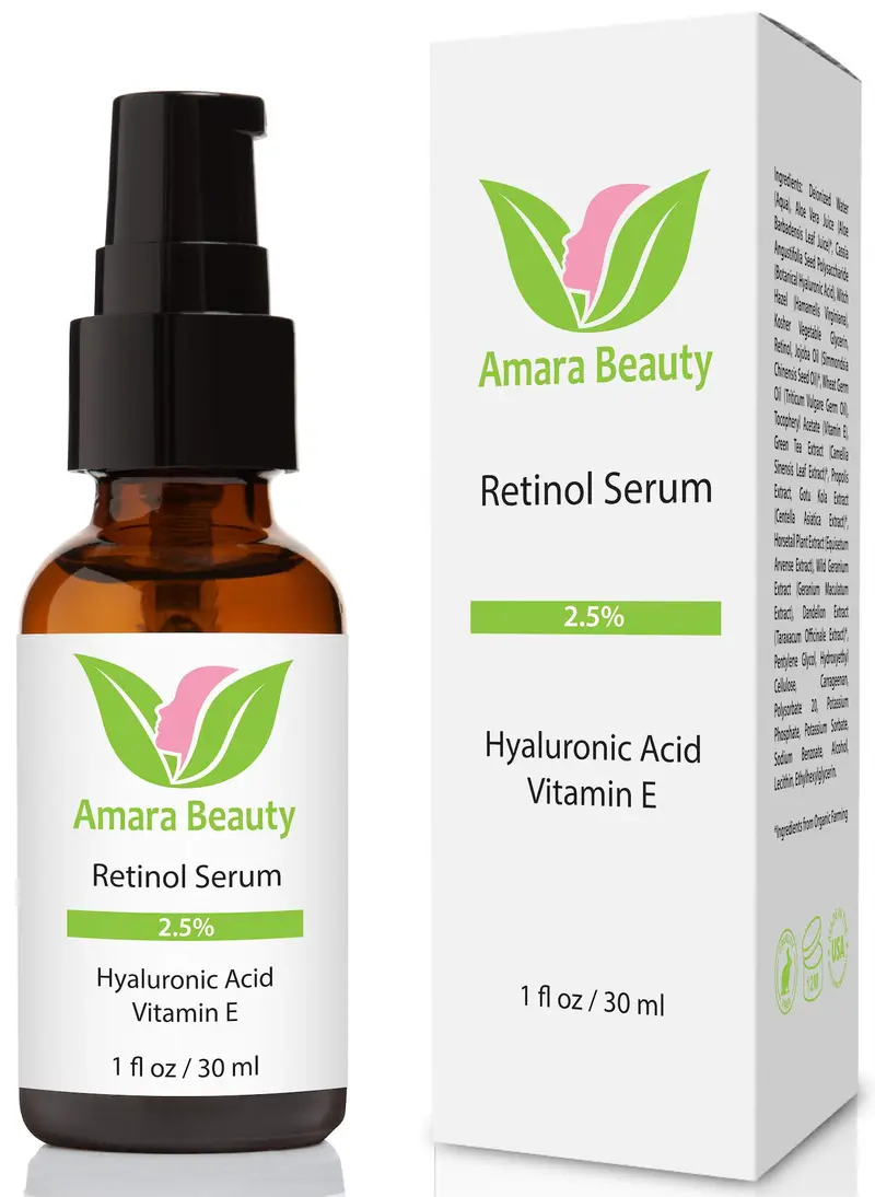 Amara Beauty Sérum Rétinol 2,5% – Acide Hyaluronique & Vitamine E, 30 ml