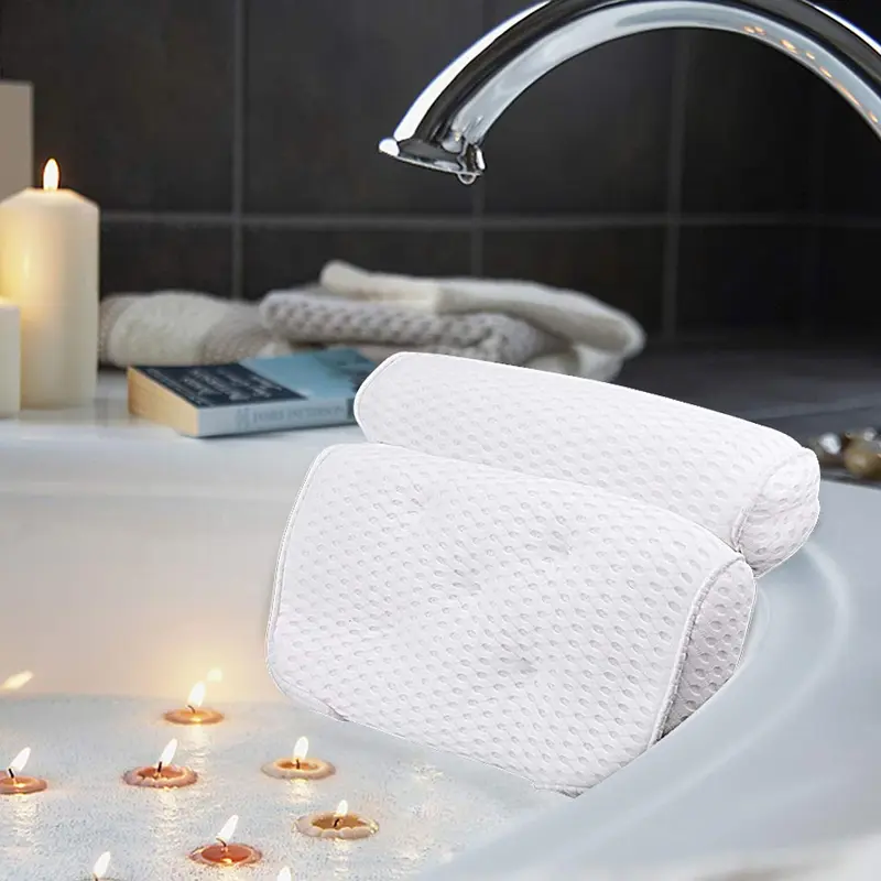 AmazeFan Coussin de Bain Spa 4D Maillage d'air – 7 Ventouses, Soutien Tête et Épaules, Universel Baignoire | Design Breveté US