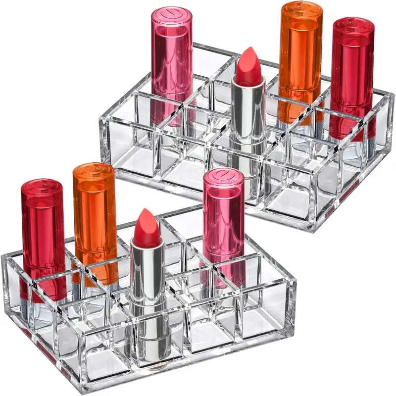 Amazing Abby Allure – Lot de 2 Organisateurs Acryliques 12 Emplacements pour Rouge à Lèvres | Rangement Maquillage Élégant