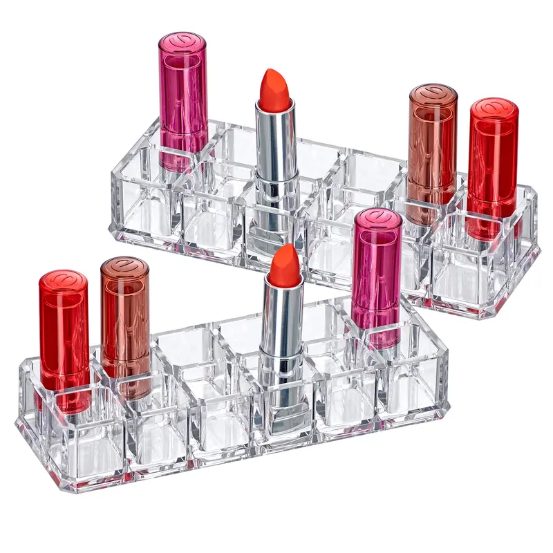 Amazing Abby Charm – Lot de 2 Organisateurs Acryliques à 12 Emplacements (0,9 po x 0,9 po) pour Rouges à Lèvres et Gloss, Rangement Cosmétique