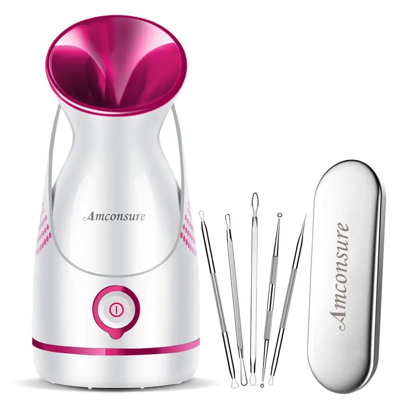 Amconsure Steamer Visage Nano-Ionique — Brume Chaude, Purification des Pores, Kit Soin 5 Pièces