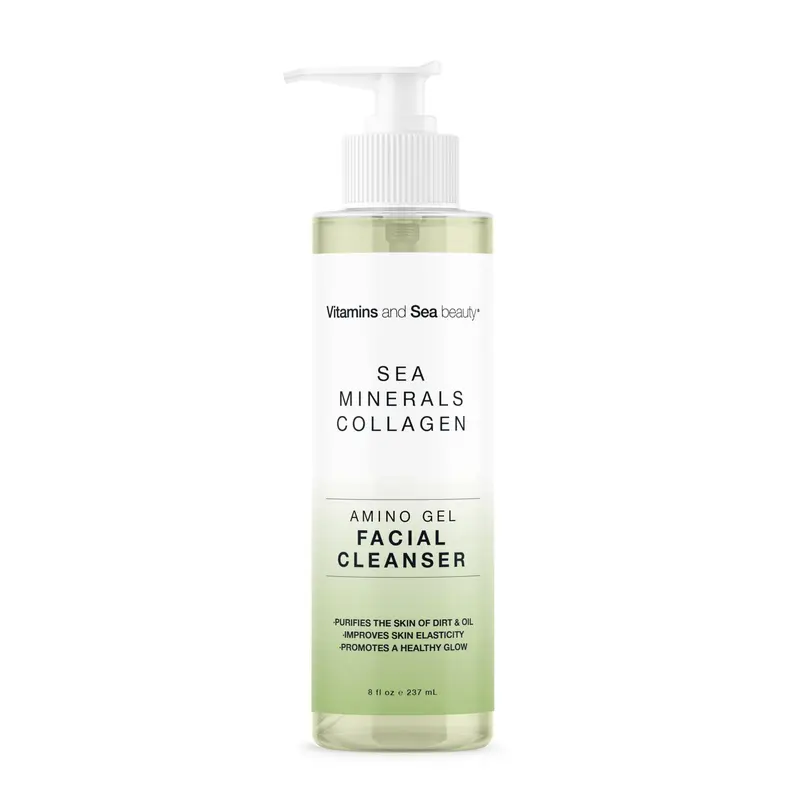 Amino Gel Nettoyant Visage – Minéraux Marins & Collagène | Éclat, Contrôle de l’Huile, Élasticité – Vegan, Sans Parabènes, 237 ml