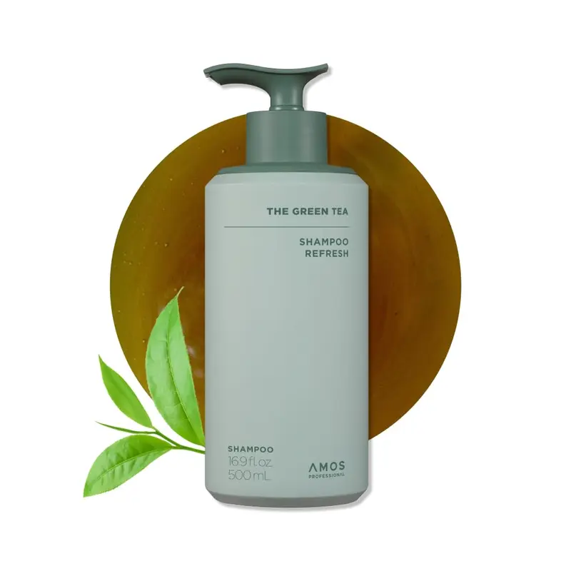 AMOS PROFESSIONAL Shampooing au Thé Vert Refresh pour Cheveux Fins – Nettoyage en Profondeur, Renforcement, Tous Types de Cheveux, 500 ml
