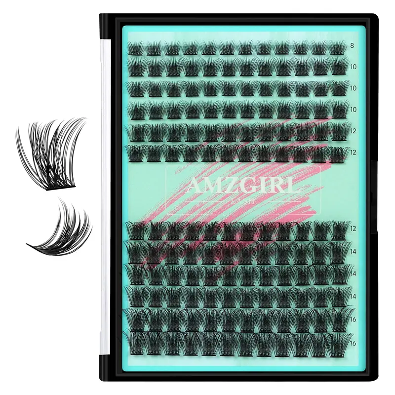 AMZGIRL LASH – Extensions en grappes 144 pièces, boucles D, longueurs 8–16 mm