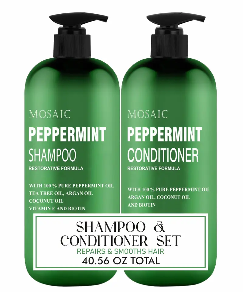 AnatoliaDaphne Shampoing et Après-Shampoing à la Menthe — Croissance et Épaississement, Sans sulfates, 600 ml chacun