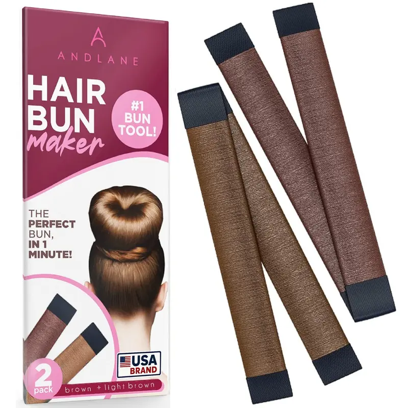 Andlane chignon francais – Accessoire bun maker pour cheveux (1 brun, 1 brun clair)