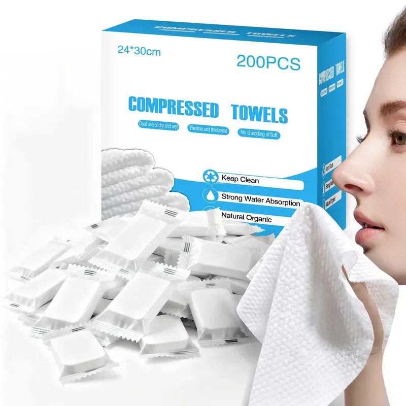 ANKEXIN 200 PCS Serviettes Comprimées Extra-Epaisses — Lingettes Jetables Compactes pour Voyage et Camping