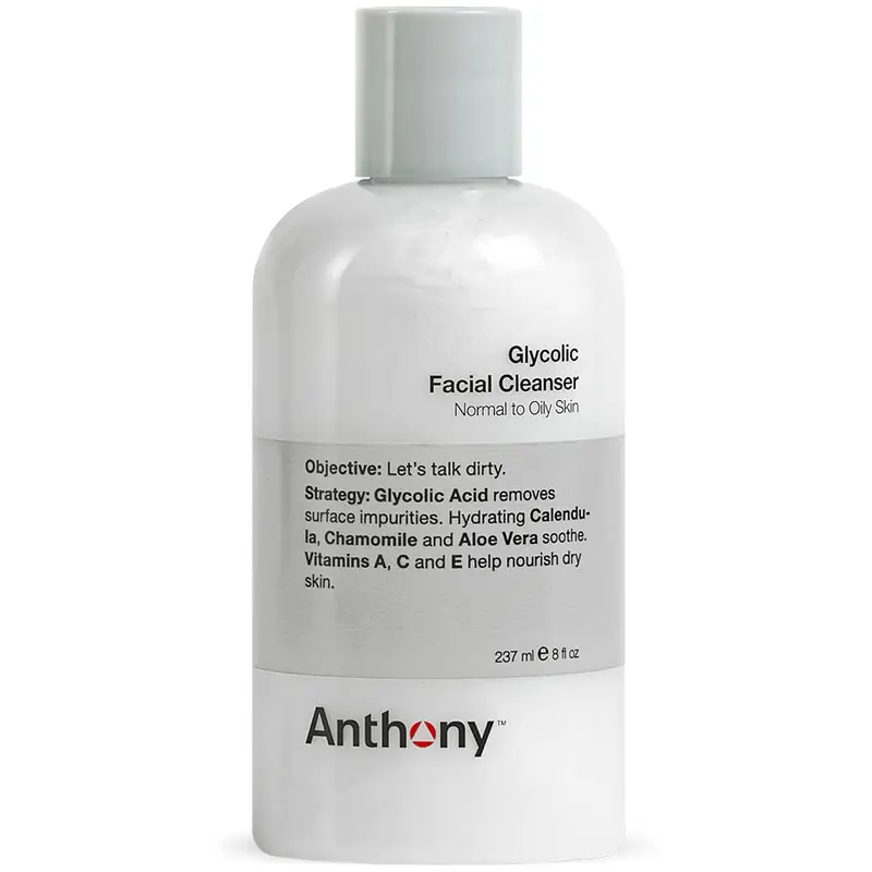 Anthony Nettoyant Visage Glycolique pour Hommes – Exfoliation Douce et Hydratation, 8 oz
