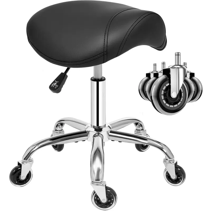 ANWBROAD Tabouret Selle Ergonomique à Roues – Siège Large en PU Cuir, Réglable UWSS001B