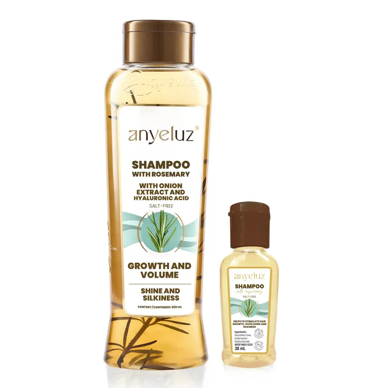 ANYELUZ Kit Duo Romarin – Shampoing 30 ml + Mini format voyage, Extrait d'oignon et Acide Hyaluronique