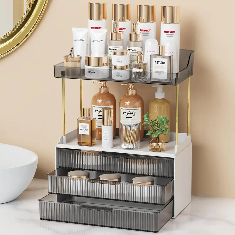 Anylady Organisateur Salle de Bain – 3 Niveaux Amovibles, Rangement Maquillage Durable