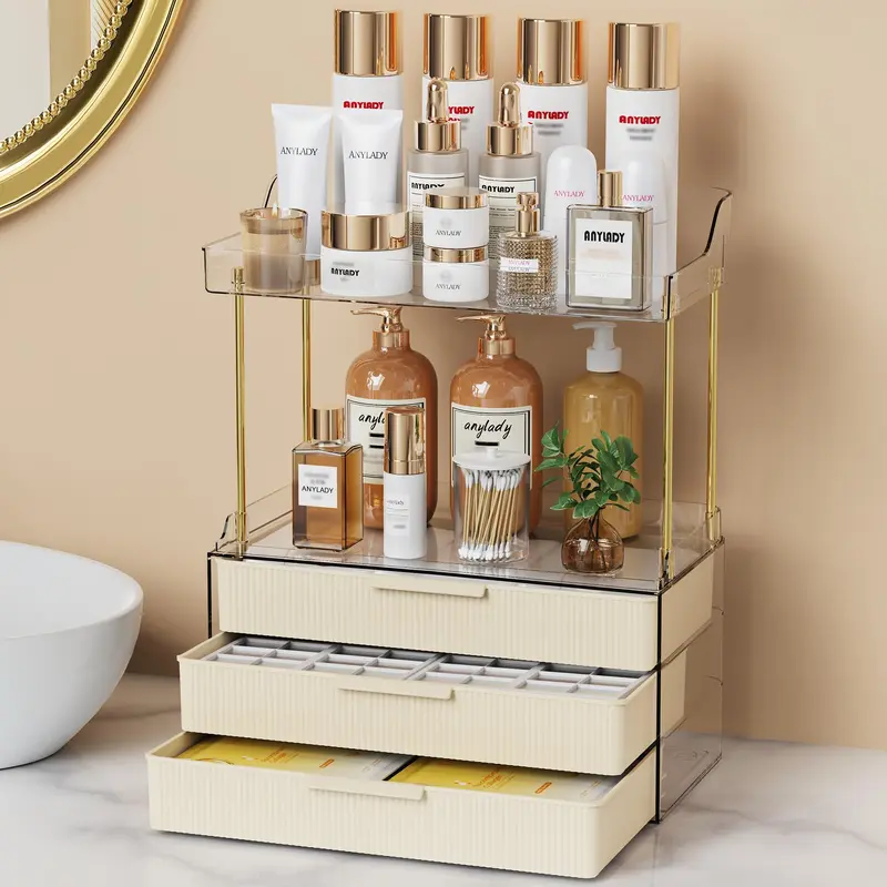 Anylady Organisateur Salle de Bains et Maquillage – Crème, Durable et Modulable