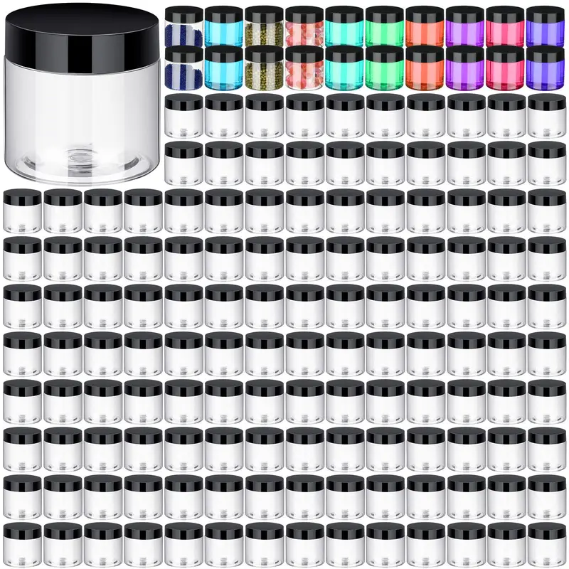 Aoriher - 150 Pots Plastiques Ronds 2 oz avec Couvercles Noirs pour Cosmétiques et Échantillons